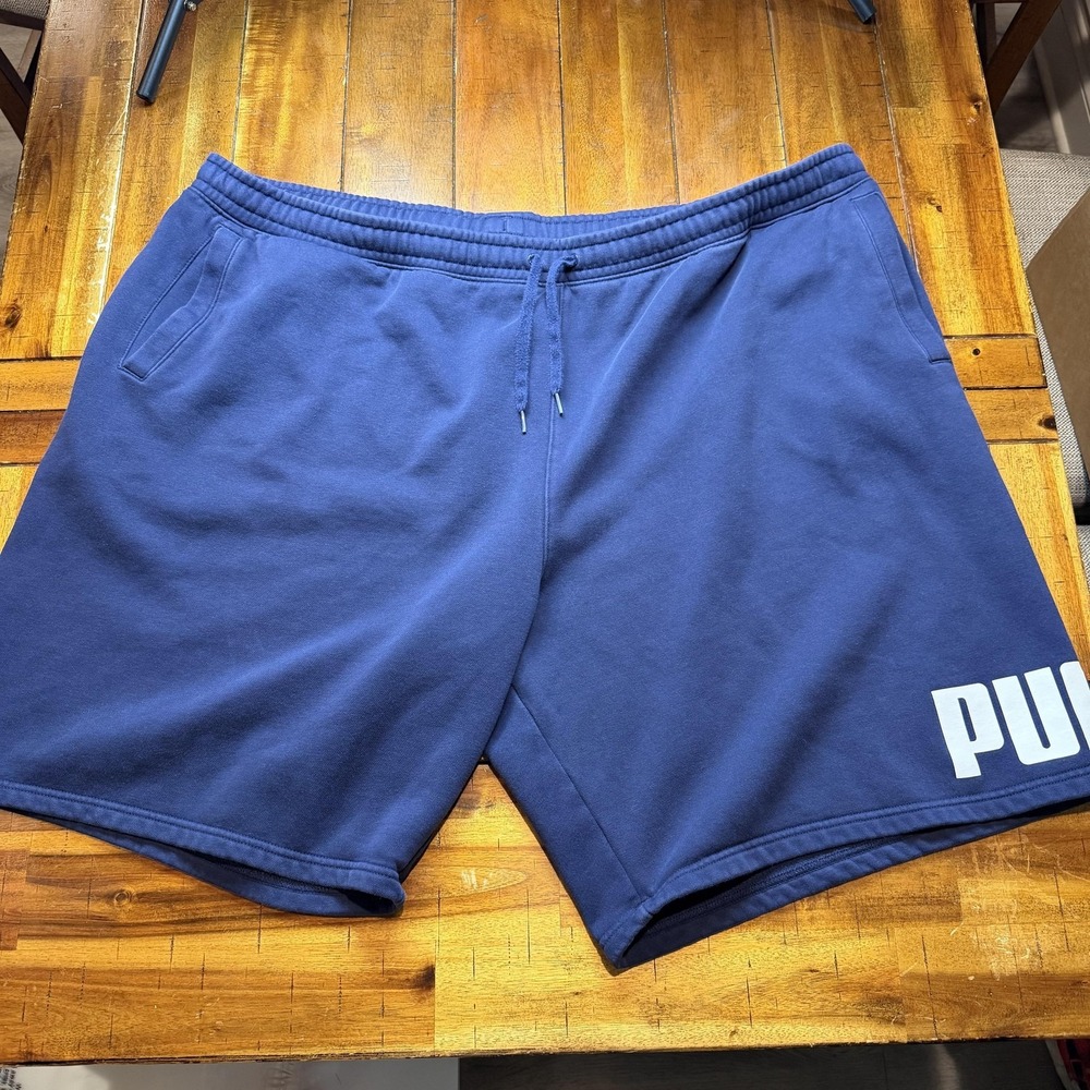 Puma Sweat Shorts Mens 4XLT Blue Fleece Big Logo Elastic Waist Pockets 848836-06